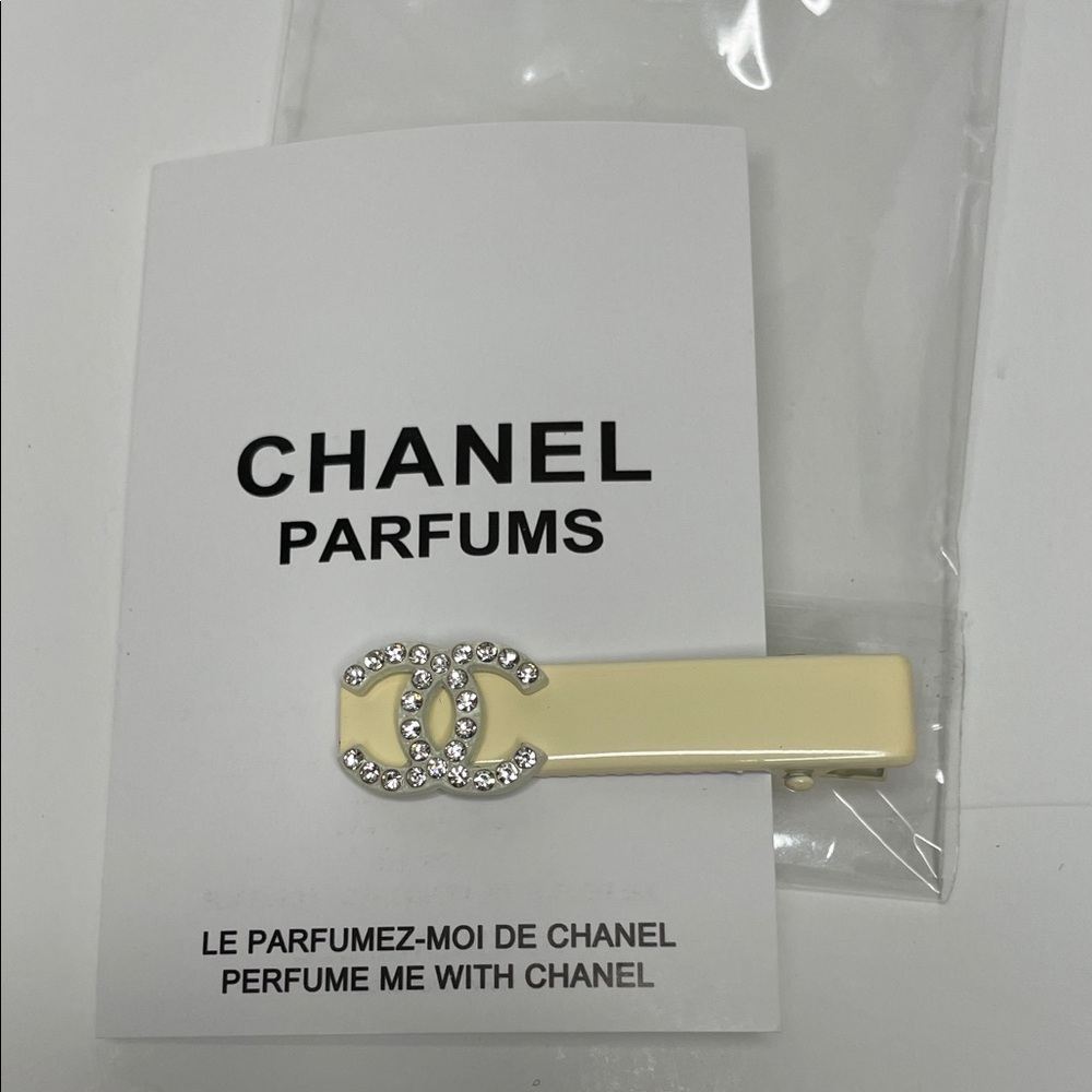 Chanel Parfume Hair Clip with Silver Crystal Accents